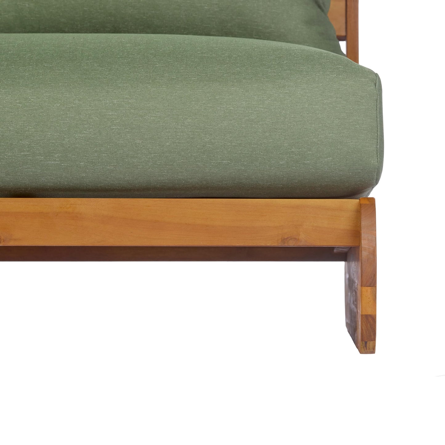 Christopher Knight Home Poppy Acacia Wood Outdoor 3 Seater Sofa with Cushion, Wooden Patio Sofa Couch with Cushion, Comfy Armless Cloud Sofa Couch, Patio Furniture Sofa Set, Teak+Olive Green