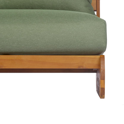 Christopher Knight Home Poppy Acacia Wood Outdoor 3 Seater Sofa with Cushion, Wooden Patio Sofa Couch with Cushion, Comfy Armless Cloud Sofa Couch, Patio Furniture Sofa Set, Teak+Olive Green