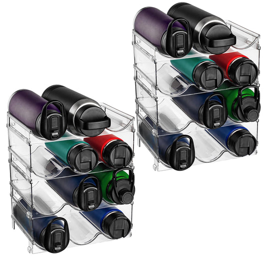 ClearSpace Water Bottle Organizer for Cabinet – Stackable Water Bottle Holder for Cabinet or Wine Rack for Home Organization Storage – Drink Organizer for Fridge, Kitchen Organization, 4 Pack