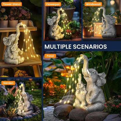 GIGALUMI Solar Garden Outdoor Statues for Women, Mom, Grandma. Elephant Figurine Housewarming and Birthday Gifts Outdoor Statue Light Decor Ornament for Backyard, Patio, Balcony, Lawn, Pond