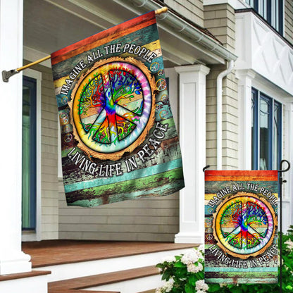 American Flag-Peace Sign Hippie Imagine All The People Living Life In Peace TPT597F, Garden Flag 11.5" x 17.5"-USA Premium Polyester-Decorative Indoor Outdoor Flags