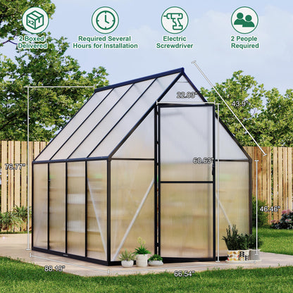 GarveeLife 6'x7' Aluminum-Framed Polycarbonate Greenhouse, Heavy Duty Polycarbonate Greenhouse with Quick Setup Structure and Roof Vent, Large Enhanced Aluminum Green House Kit for Outdoors