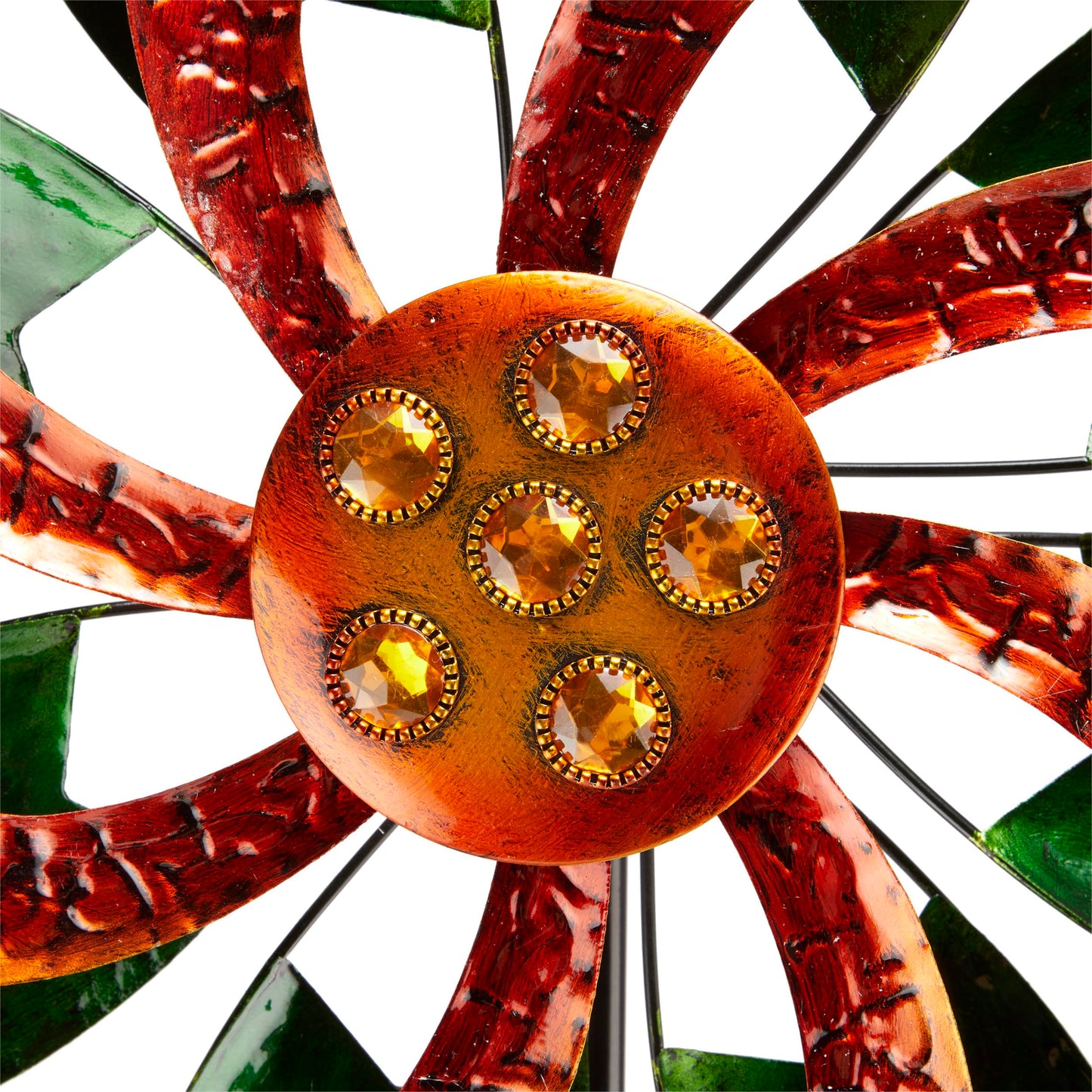 Alpine Corporation 64" Tall Floral Windmill Stake with Jeweled Kinetic Spinner, Green and Orange