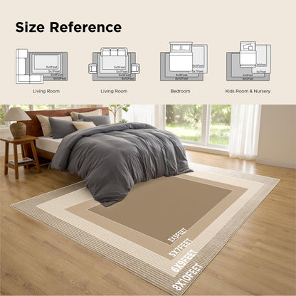 Bedsure 5x7 Faux Wool Area Rugs for Living Room, Machine Washable Carpet, Non-Slip Backing, Pet Friendly Throw Rug for Bedroom Dining Room, Natural Ivory