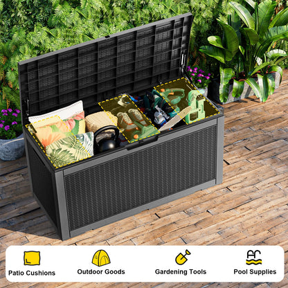 EasyUp 120 Gallon Waterproof Deck Box, Lockable Resin Outdoor Storage Box, Durable Storage Bin with Reinforced Hydraulic Rod for Patio Furniture, Garden Tools, Pool Accessories, Indoor Cushion, Black