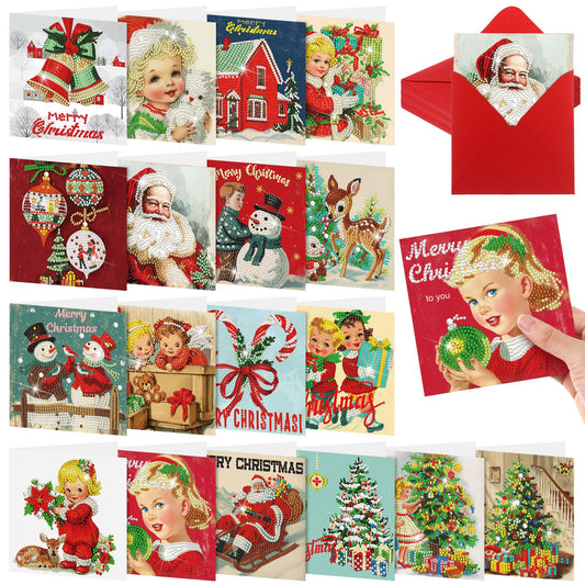 Colarr 18 Pcs Vintage Christmas Diamond Painting Greeting Card with Envelopes 5d DIY Diamond Art Snowman Santa Cards for Adults Craft Family Birthday Gifts Including 3 Pen 1 Tray 1 Sticky Wax