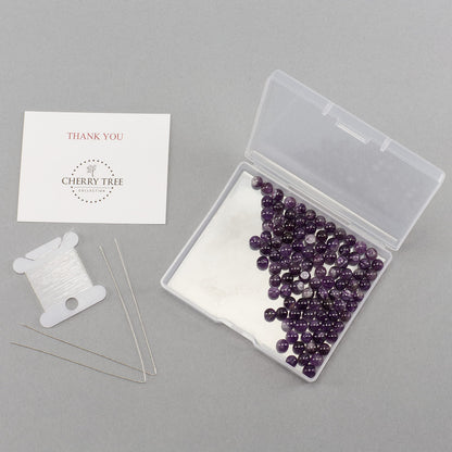 Cherry Tree Collection | 100PCS 6mm Dogtooth Amethyst Gemstone Round Beads for Jewelry Making | Includes Storage Box, Elastic String, and Needles