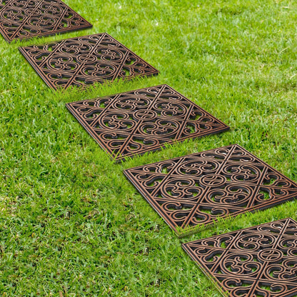 Pangda 8 Pcs Rubber Stepping Stones Outdoor Garden Walkway, 12 x 12 Inch Heavy Duty Pathway Pavers Retro Decorative Stepping Stones for Outside Landscaping Yard Lawn Path(Copper,Cross Square)
