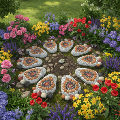 Garden Stepping Stones - Decorative Garden Stones for Patio, Deck, Garden or Sidewalk Faux Cobblestone Stepping Stones (Set of 2#A Small Size