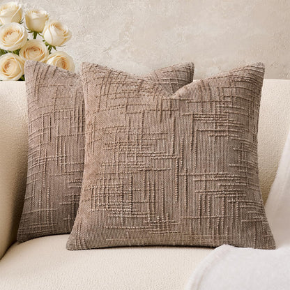 GriNeed Throw Pillow Covers Neutral Khaki Set of 2 18x18 Inch Pillow Covers, Soft Chenille Decorative Pillowcases for Couch Sofa Bed Living Room, Home Boho Decor, Modern Farmhouse Cushion Covers