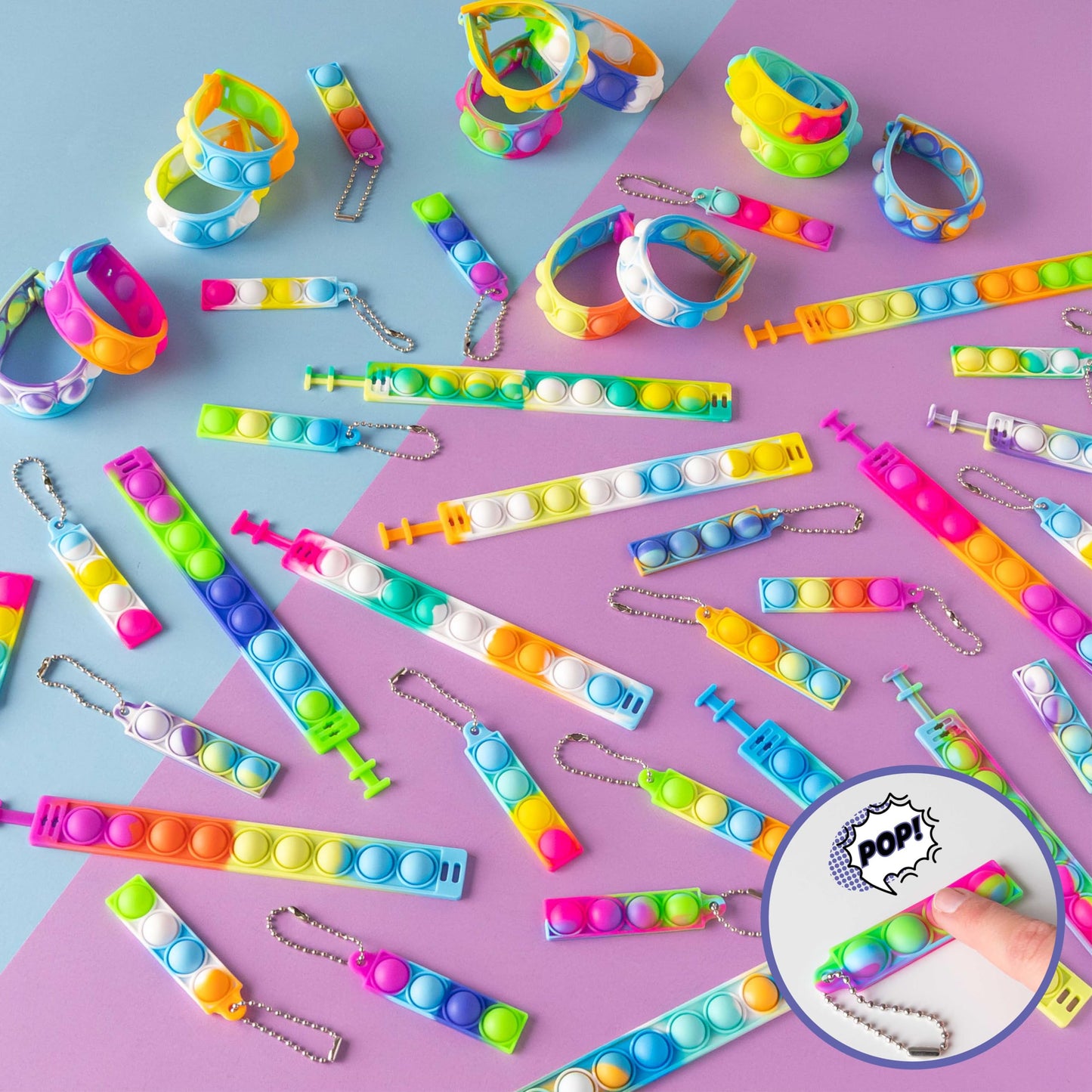 BONNYCO Pop It Bracelets and Keychains Pack 30 Kids Party Favors. Goodie Bags Stuffers for Kids, Fidget Toys Pop Its Bulk. Return Gifts for Birthday Party, Goody Bag Stuffers, Pinata, Classroom Prizes