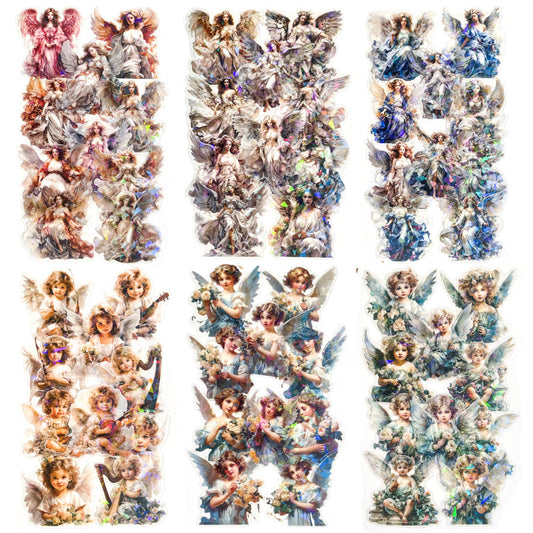 60-Piece Vintage Holographic Cherub Angel Fairy Scrapbook Stickers – Waterproof Transparent Decorative Sticker Pack for Journals, Planners, DIY Crafts, Gifts & Albums, Scrapbooking & Cardmaking