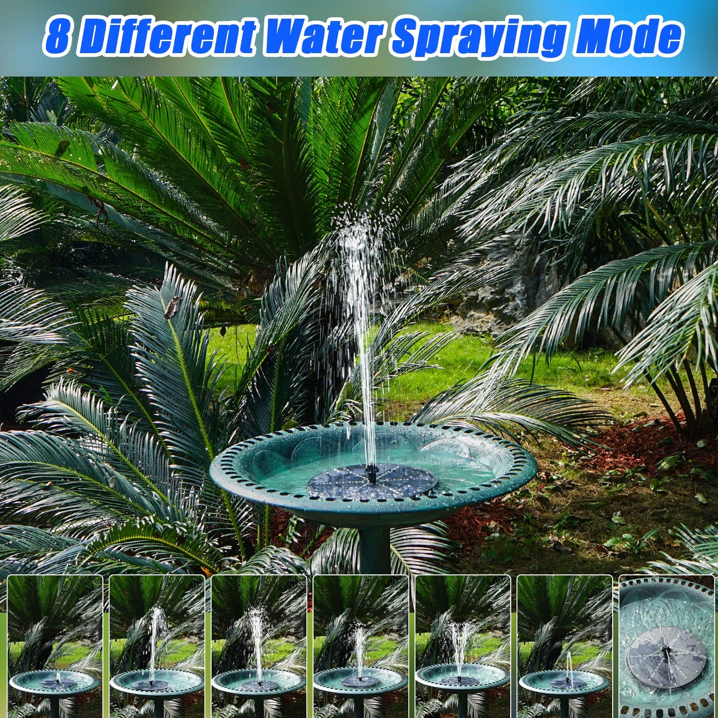 GAIZERL Solar Bird Bath Fountains Upgraded, 4W Solar Powered Water Fountain Pump with 4000 Battery, 7 Nozzles & 4 Fixers, Colorful LED Lights for Garden, Swimming Pool, Pond, Fish Tank and Outdoor