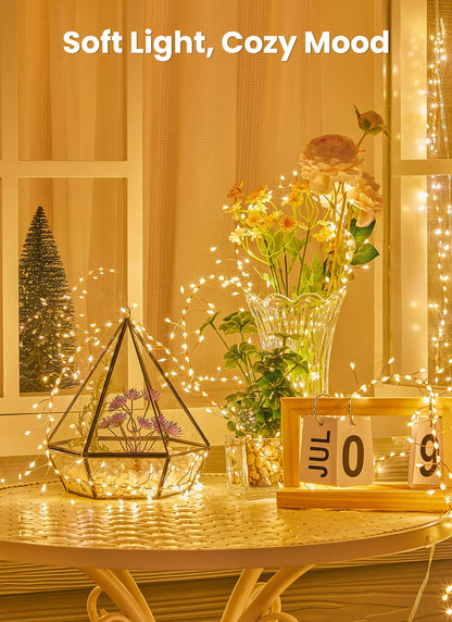 SmartDawn Flowing Fairy Lights Plug in with 14 Modes, 10FT 388LED Twinkle Firecrackers String Lights Indoor Waterproof, Christmas Tree Cluster Lights for Bedroom Garland Christmas Decor, Warm White