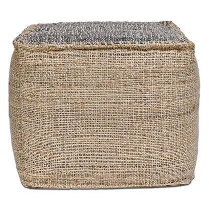 Ash Grey Jute Pouf Ottoman 18x18x14 Inch Handmade Braided Natural Jute & Cotton Floor Pouf, Boho Footstool for Living Room, Bedroom, Extra Seating & Décor