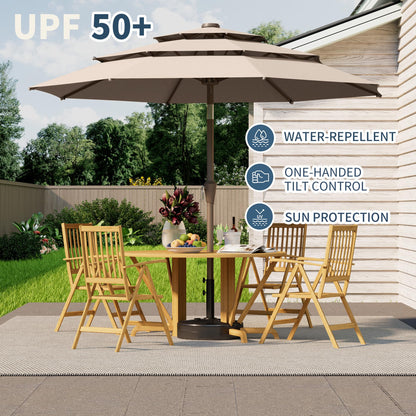 Tobeos 9FT 3 Tiers Patio Umbrella With Auto Tilt And Crank, Outdoor Table Market Umbrella with 8 Sturdy Ribs for Garden, Lawn, Deck, Backyard and Pool (Beige)