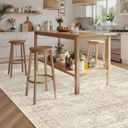 Soalmost Washable Area Rug 8x10, Large Soft Rugs for Living Room Vintage Beige Carpet 8x10 Area Rugs for Bedroom Dining Room Non-Slip Stain Resistant Under Table Rug