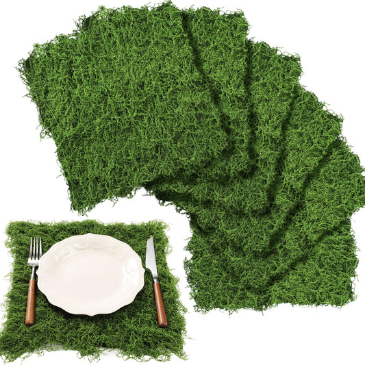 Zeyune 6 Pcs Fake Moss Table Runner for Crafts Artificial Moss Sheet Roll Waterproof Carpet Blanket for Wall Roof Garden Wedding Party Decoration (11.8 x 11.8 Inch)