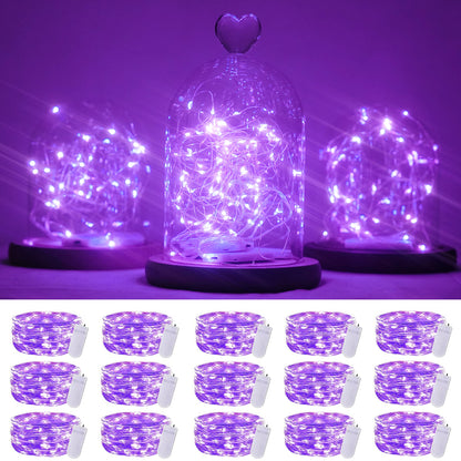 SmilingTown 15 Packs 20 Led Purple Fairy Lights Battery Operated 6.6ft Silver String Lights Waterproof Firefly Starry Light for DIY Table Centerpieces Wedding Halloween Christmas Party Decor