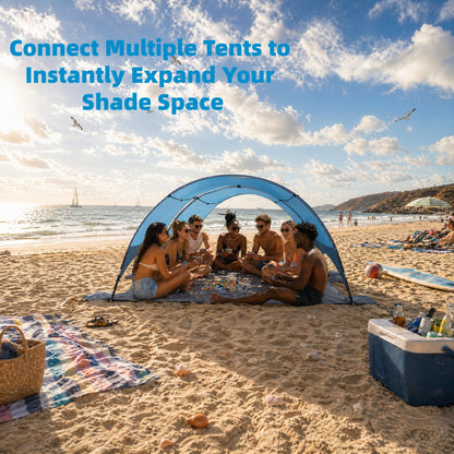 Flycoop 2026 Upgraded Beach Umbrella Canopy with UPF 50+ UV Protection – Portable Beach Tent for Sun, 360° Ventilation, 4 Sandbags, Dual Pockets, Stakes & Ropes, 90.5*59*53 inch for 3 People