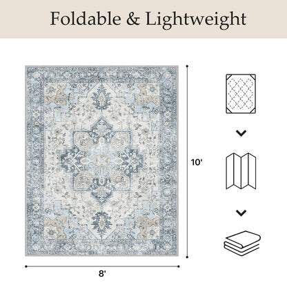 GENIMO Outdoor & Indoor Area Rug 8'x10', Waterproof, Non-Shedding, Easy Cleaning, Boho Mat for Patio, Living Room, Balcony, Dining Room, RV, Deck, Bedroom, Camping, Outside Carpet,Blue