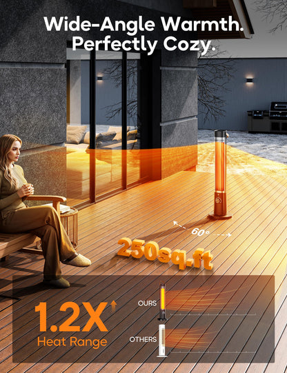 Slkdrft Outdoor Heater for Patio w/Remote, 1500W, 60° Oscillation, 9H Timer, 9 Heat Level, Tip-Over/Overheating Protection, Safety Lock, for Garage Porch Office Black