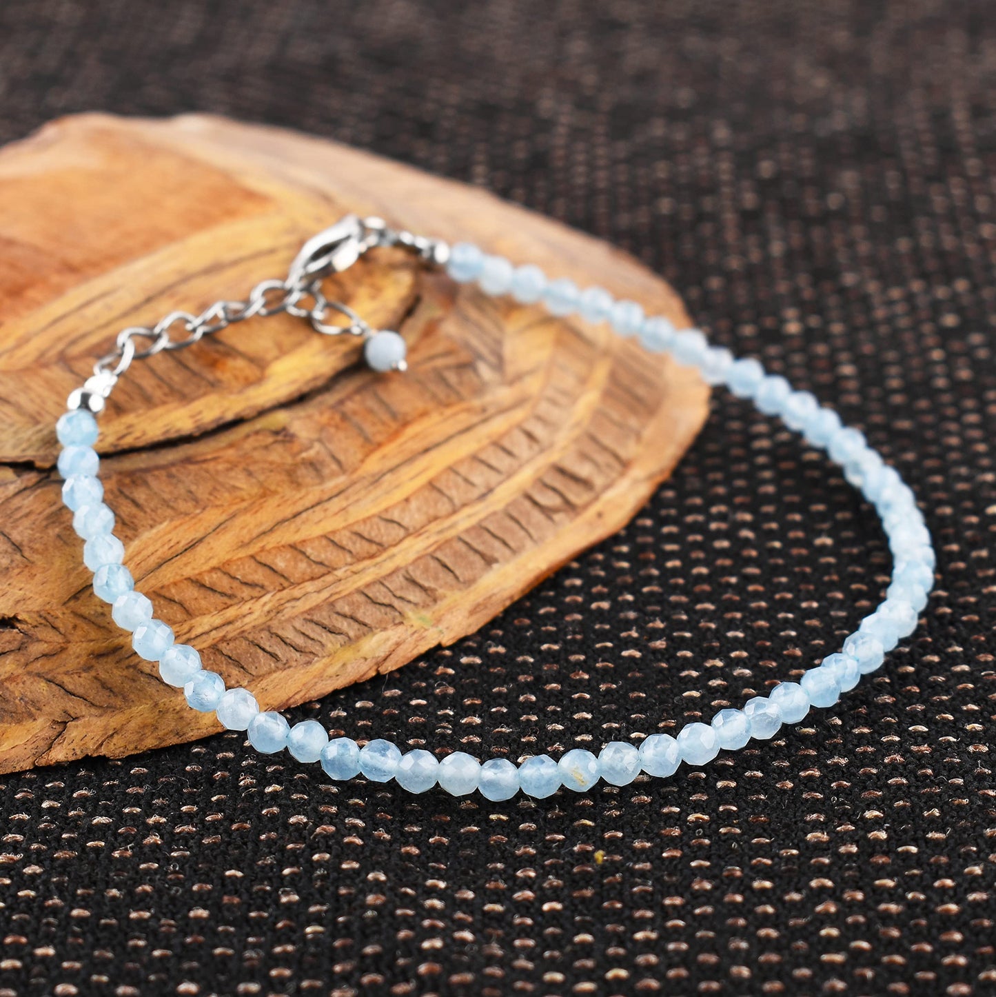 InfinityGemsArt Natural Aquamarine Stone Beads Dainty Bracelet Jewelry for Women, Crystals and Gemstones March Birthstone 925 Sterling Silver Chain 8 inch