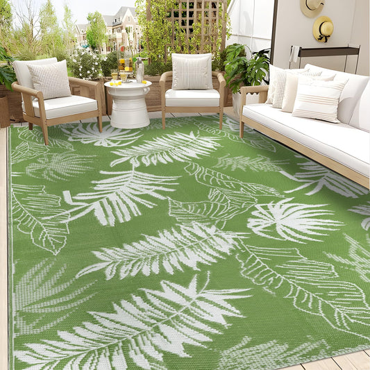 Falflor Outdoor Rug Waterproof 6x9 ft, Reversible Outdoor Plastic Straw Rug, Large Outdoor Carpet Patio Rug for RV Camping, Indoor Outdoor Rug Mat for Porch Deck Backyard Balcony Picnic Beach
