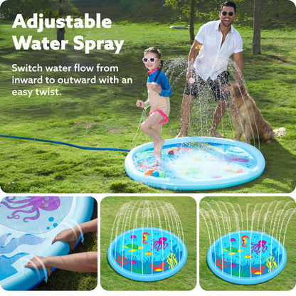 SLOOSH 60" Splash Pad Water Toys - Sprinkler Mat for Toddler Kids Baby Play Water Games Pool Fun, Summer Outdoor Garden Lawn Backyard Party Supplies Gifts for Boys Girls (Sea Themed)