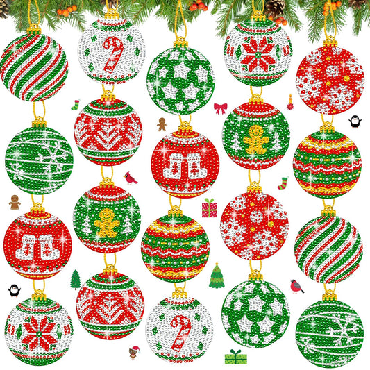 Yuntau 20 Pcs Christmas Ball Diamond Art Ornaments Red Green Diamond Painting Keychain 5d Xmas Tree Hanging Ornaments DIY Christmas Kits for Adults Crafts Holiday Party Decor(Ball)