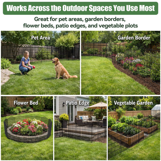 10 Panels No Dig Decorative Garden Fence, 33in H x 23.6ft L Animal Barrier Fencing, Rustproof Dog Fence Outdoor for Yard, Metal Wire Panel Border, Classic Arched-Top Panels for Patio, Flower Bed