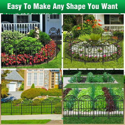 ADAVIN 24 Panels Collapsible Garden Fence Animal Barrier,24 Ft(L) x 24 in(H) Black Rustproof Metal Wire Panel Border for Dogs Rabbits, Flower Edging for Landscape Patio Yard Outdoor Decor, Arched