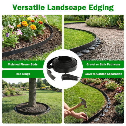 Tegarbed No Dig Landscape Edging Border 2-Inch x 40 FT, Heavy-Duty Plastic Garden Edging with 50 Spikes, Garden Edging for Flower Beds Pathway Paver Edging, Black
