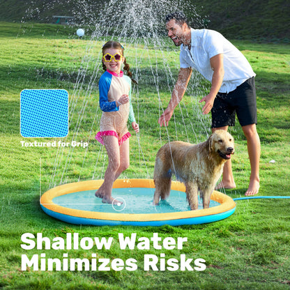 SLOOSH 60" Non-Slip Splash Pad Sprinkler - Outdoor Water Play Toys Backyard Fountain Mat for Toddlers Kids Dogs, Thickened Sprinkler Outside Pool Party Durable for Girls Boys Pets (60in, Orange&Blue)