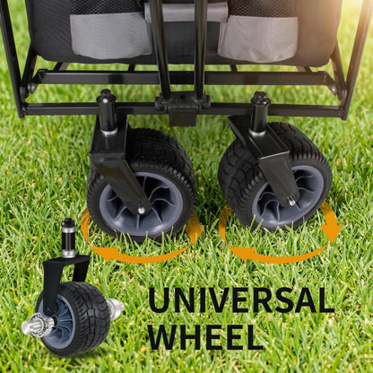 TMZ All Terrain Utility Folding Wagon, Collapsible Garden Cart, Heavy Duty Beach Wagon, for Shopping, Camping, and Outdoor Activities with Push Handle and Brake (Black/Grey)