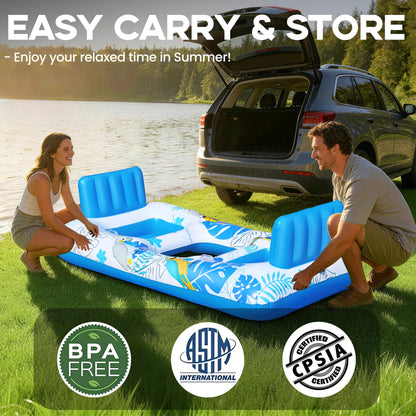 FluSing 2 Person Inflatable Pool Float Adult,87” x 44” Extra Large Inflatable Tanning Pool Lounger Float with Cup & Phone Holders,Pool Float Chair Heavy Duty,Sunbathing Pool Lounger Raft Pool Floaties