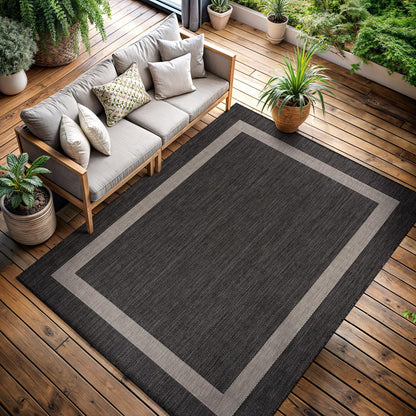 CAMILSON Outdoor Rug 9x12, Large Modern Outside Rugs for Patios Porches Waterproof Durable Washable Non-Shedding, Easy-to-Clean Indoor Outdoor Area Carpet (9 x 12, Bordered - Dark Gray/Light Gray)