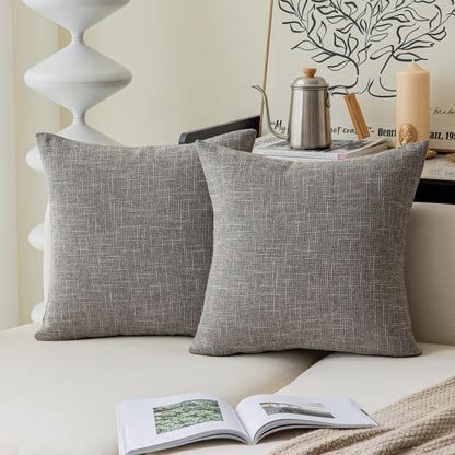 Kevin Textile Faux Linen Square 2 Tone Woven Throw Pillow Covers Sham Cushion Case for Car/Couch Use, 18-inch(2 Packs, Grey)