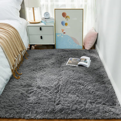 Ophanie Area Rugs for Bedroom Living Room, Grey Fluffy Fuzzy Shag Shaggy Soft Plush Carpet, 4x6 Indoor Floor Gray Rug for Kids Home Dorm Decor Aesthetic