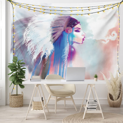 Ambesonne Tribal Tapestry, Girl Smoking Traditional Clothes Abstract Watercolor Background Illustration, Wide Wall Hanging for Bedroom Living Room Dorm, 60" X 40", Multicolor Purple