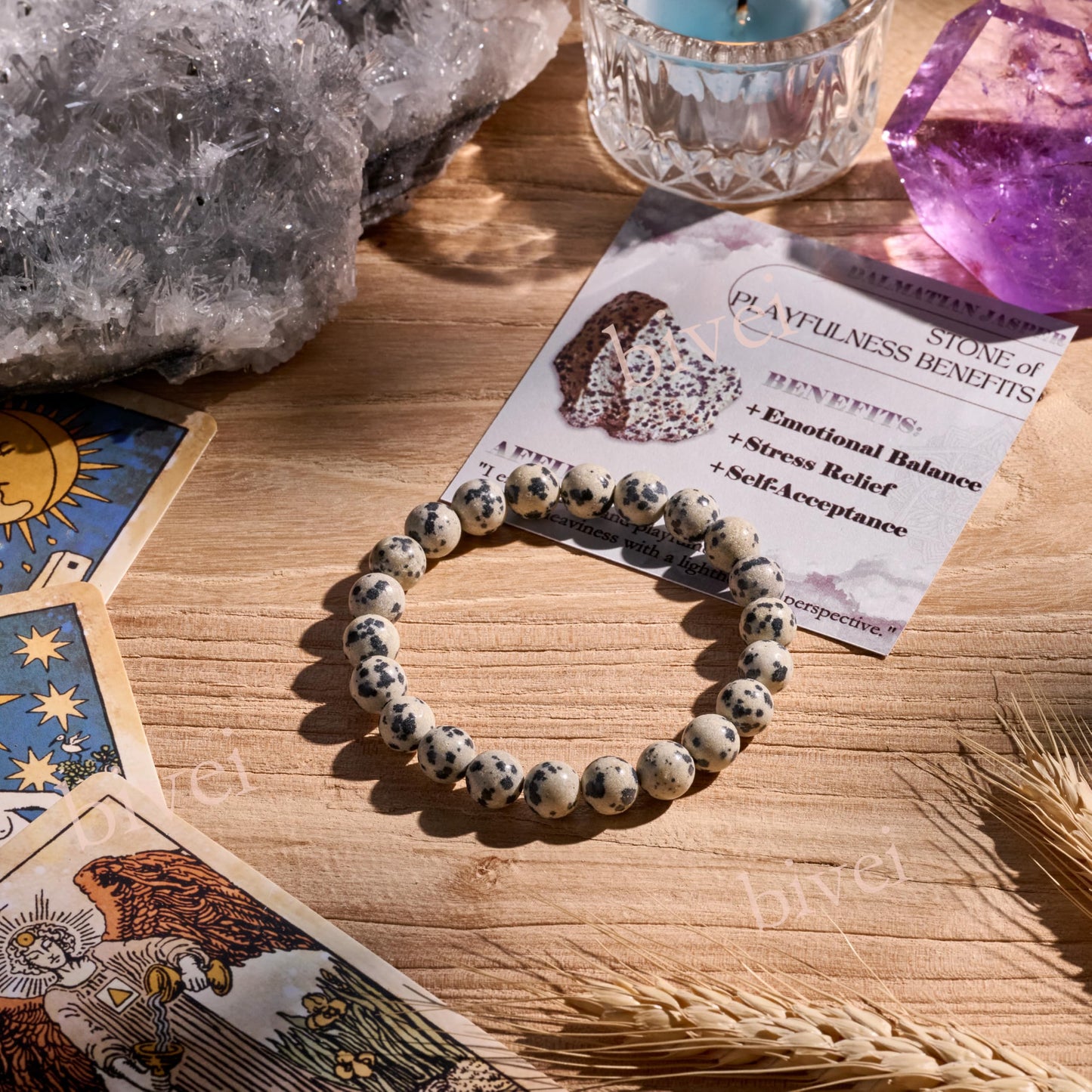 Dalmatian Jasper- Grounding & Joy -8mm Beaded Bracelets for Women Handmade Semi Precious Natural Stone Stretch Elastic Jewelry Yoga Protection Gifts