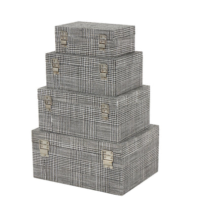 Deco 79 Fabric Handmade Decorative Box Storage Book Shaped Boxes with Silver Latches, Set of 4 Decorative Keepsake Boxes 10", 9", 8", 6" H, Black