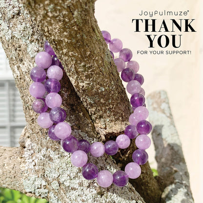 Joyfulmuze Stretch Bracelets, Natural Gemstones Amethyst, Citrine, Rose Quartz, Clear Crystal Quartz, Moomstone Peridot Teger Eyes, Handmade Gift for Women and Men (Amethyst Dark + Light)