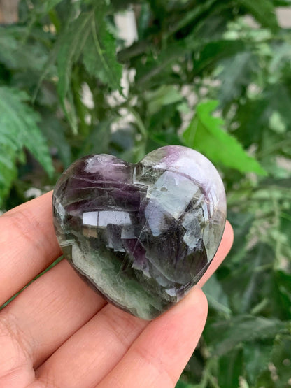 GAF TREASURES Rainbow Fluorite Gemstone Hearts, Polished Rainbow Fluorite Puffy Hearts, Rainbow Fluorite Crystal Palm Stone, Rainbow Fluorite Healing Crystal Hearts (1 Heart)