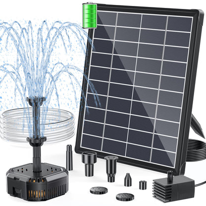 POPOSOAP 6.5W Solar Pond Filter Built-in Battery Backup, Solar Water Fountain Pump with Pond Filter, 8 Nozzles & PVC Tubing for Bird Bath, Small Ponds, Fish Tanks, Water Features P3065D