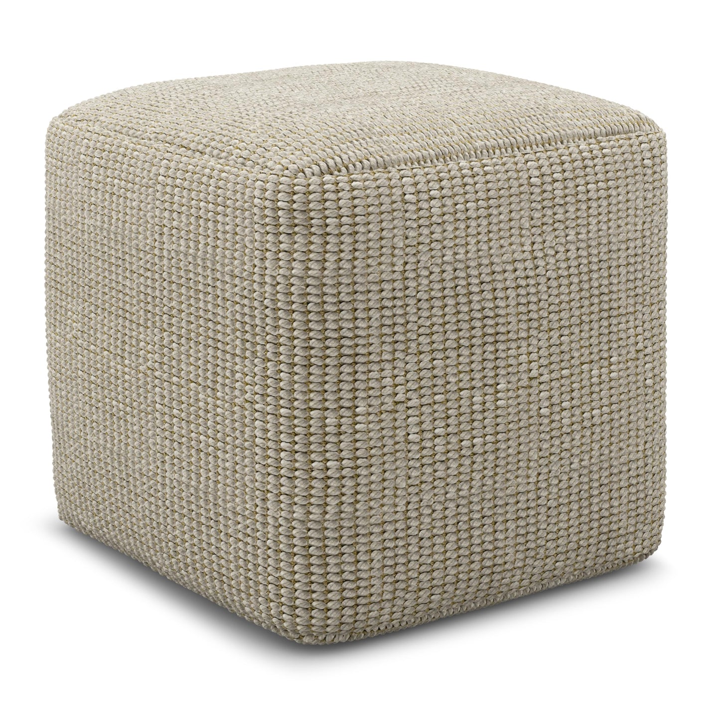 SIMPLIHOME Zelma Square Pouf – 18 inch Wide Upholstered PET Polyester Ottoman in Cream and Natural, Boho Indoor/Outdoor Footstool or Extra Seating for Living Room, Bedroom, or Patio, Assembled