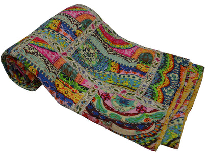 V Vedant Designs Indian Handmade Twin/Queen/King Size Cotton Patchwork Kantha Quilt Reversible Bedding Quilt (Twin)