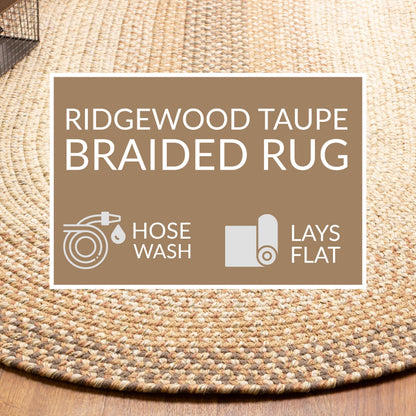 Super Area Rugs Braided Rugs 3X5 Farmhouse Kitchen Rug - Ridgewood Braided Rug for Living Room - Reversible - Indoor/Outdoor - Made in USA - Taupetone/Beige, 3' X 5' Oval