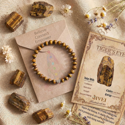Bivei 6mm Tiger Eye Crystal Stretch Bracelets for Women, Handmade Natural Stone Beaded Bracelet, Yoga Protection Jewelry Gift