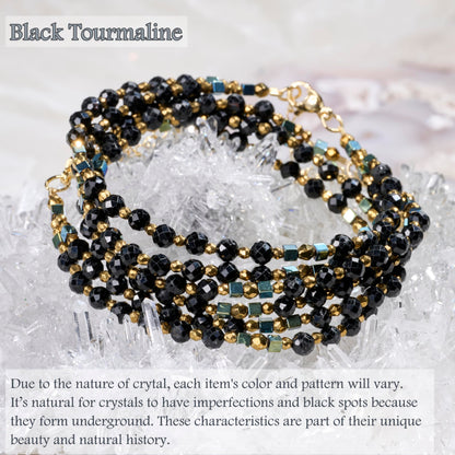 Farfume Black Tourmaline - Safety & Shielding - Crystal Beaded Bracelets, Chakra 4mm Natural Stone Beads Bracelets, Gemstone Spiritual Jewelry Gifts for Mother's Day